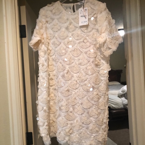 zara white sequin dress